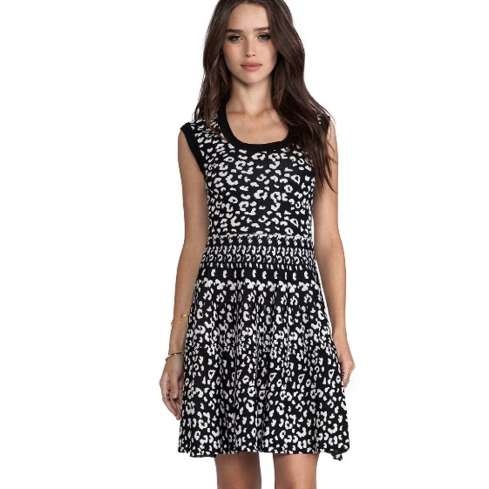 Rebecca Taylor Leopard Stretch Skater Dress Large